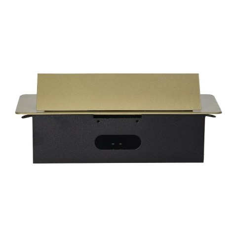 GNIAZDO WPUSZCZANE W BLAT 2X2P+Z, 2XUSB PŁASKI RANT ZŁOTY GNIAZDO WPUSZCZANE W BLAT 2X2P+Z, 2XUSB PŁASKI RANT ZŁOTY