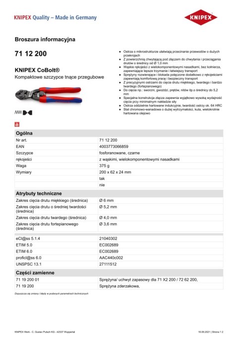 SZCZYPCE TNĄCE PRZEGUBOWE ZE SPRĘŻYNĄ COBOLT 200MM SZCZYPCE TNĄCE PRZEGUBOWE ZE SPRĘŻYNĄ COBOLT 200MM