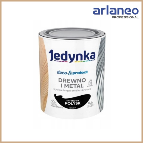 JEDYNKA DECO&PROTECT Drewno i Metal Satyna Czarny 0,7L – szybkoschnąca emalia akrylowa JEDYNKA DECO&PROTECT Drewno i Metal Satyna Czarny 0,7L – szybkoschnąca emalia akrylowa