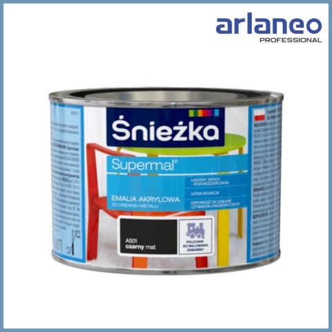 ŚNIEŻKA SUPERMAL EMALIA AKRYLOWA CZARNA A445 0,8L ŚNIEŻKA SUPERMAL EMALIA AKRYLOWA CZARNA A445 0,8L