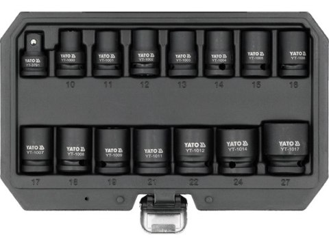 ZESTAW NASADEK UDAROWYCH KRÓTKICH 1/2'' 15 SZT. 10-27 MM YATO ZESTAW NASADEK UDAROWYCH KRÓTKICH 1/2'' 15 SZT. 10-27 MM YATO