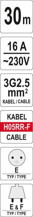 PRZEDŁUŻACZ BĘBNOWY 30M 4 GNIAZDA 3*2.5MM2 YATO PRZEDŁUŻACZ BĘBNOWY 30M 4 GNIAZDA 3*2.5MM2 YATO