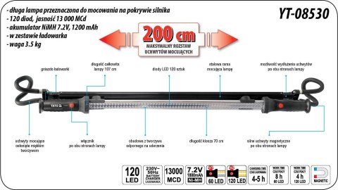 LAMPA OŚWIETLENIOWA KOMORY SILNIKA 120 LED YATO LAMPA OŚWIETLENIOWA KOMORY SILNIKA 120 LED YATO