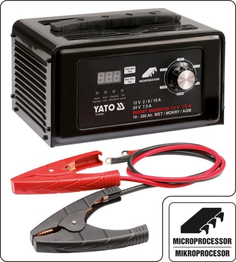 PROSTOWNIK ELEKTRONICZNY Z WSPOMAGANIEM ROZRUCHU 12/24V 15A YATO PROSTOWNIK ELEKTRONICZNY Z WSPOMAGANIEM ROZRUCHU 12/24V 15A YATO