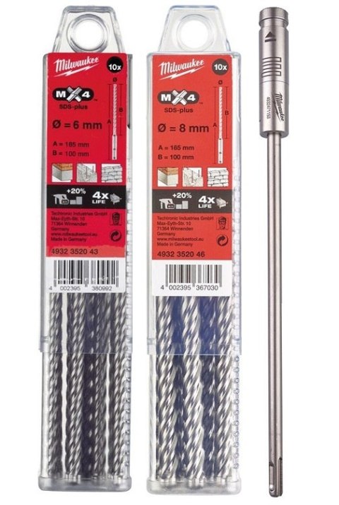 ZESTAW: PRZEDŁUŻKA SDS+ 300MM+6*165 10SZT.+8*165 10SZT. MILWAUKEE ZESTAW: PRZEDŁUŻKA SDS+ 300MM+6*165 10SZT.+8*165 10SZT. MILWAUKEE