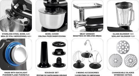 MIKSER PLANETARNY 3W1 1000W 4.5L CZARNY LUND MIKSER PLANETARNY 3W1 1000W 4.5L CZARNY LUND