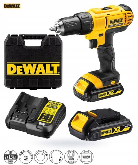 WIERTARKO WKRĘTARKA AKUMULATOROWA XR 18V 2*1,3AH DEWALT WIERTARKO WKRĘTARKA AKUMULATOROWA XR 18V 2*1,3AH DEWALT