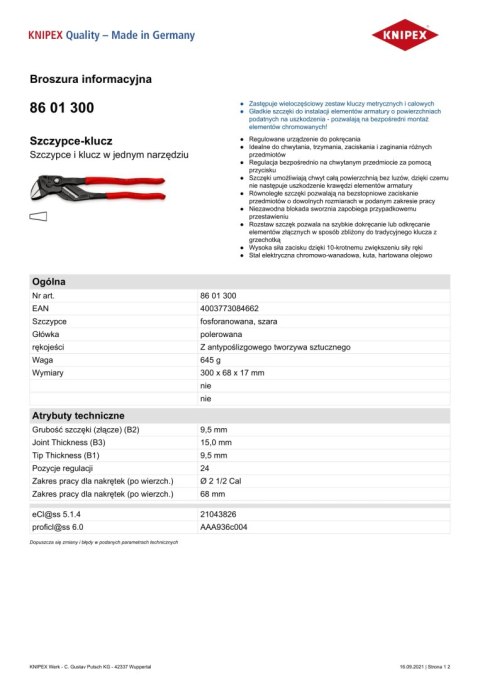 SZCZYPCE-KLUCZ OKSYDOWANE 300MM KNIPEX SZCZYPCE-KLUCZ OKSYDOWANE 300MM KNIPEX