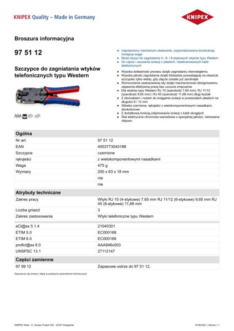 SZCZYPCE ZAGNIATAJĄCE DŹWIGNIOWE DO WTYKÓW RJ 10/11/12/45 KNIPEX SZCZYPCE ZAGNIATAJĄCE DŹWIGNIOWE DO WTYKÓW RJ 10/11/12/45 KNIPEX