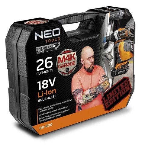 KLUCZ UDAROWY AKUMULATOROWY 2*18V,2.0AH,ZESTAW NASADEK 1/2'' NEO KLUCZ UDAROWY AKUMULATOROWY 2*18V,2.0AH,ZESTAW NASADEK 1/2'' NEO