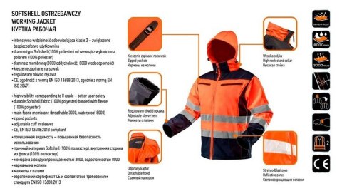 KURTKA SOFTSHELL Z KAPTUREM POMARAŃCZOWA, ROZMIAR XXL NEO KURTKA SOFTSHELL Z KAPTUREM POMARAŃCZOWA, ROZMIAR XXL NEO