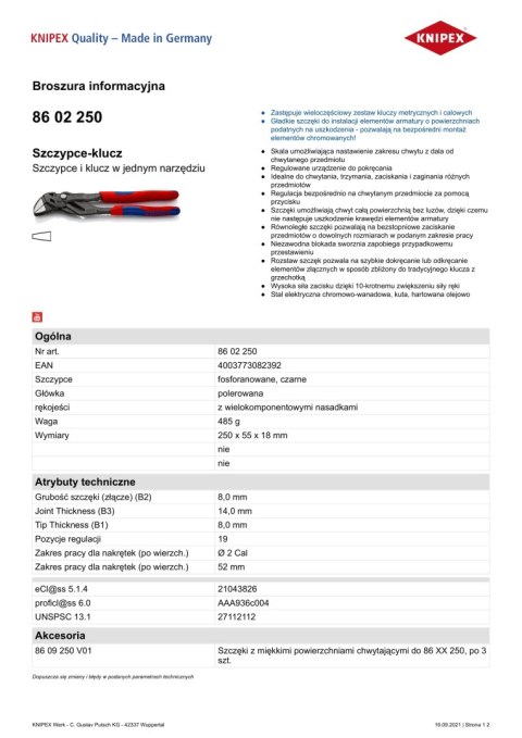 SZCZYPCE-KLUCZ 250MM KNIPEX SZCZYPCE-KLUCZ 250MM KNIPEX