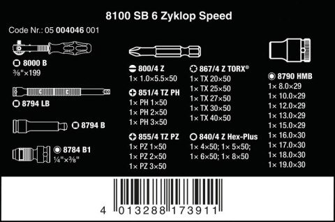 ZESTAW KLUCZY NASADOWYCH 3/8'' ZYLKOP, 29 CZ. WERA ZESTAW KLUCZY NASADOWYCH 3/8'' ZYLKOP, 29 CZ. WERA
