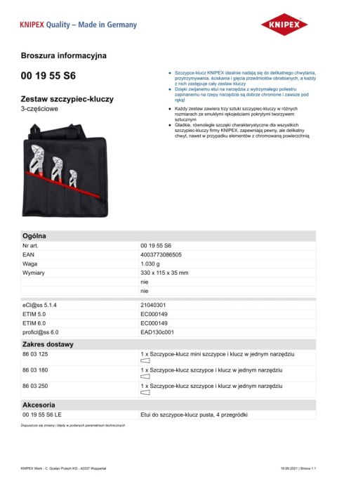 ZESTAW SZCZYPIEC DO RUR W ETUI 3-CZĘŚCIOWY 125,180,250MM. KNIPEX ZESTAW SZCZYPIEC DO RUR W ETUI 3-CZĘŚCIOWY 125,180,250MM. KNIPEX