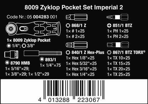 ZESTAW ZYKLOP POCKET SET IMPERIAL SET 2, 18CZ. WERA ZESTAW ZYKLOP POCKET SET IMPERIAL SET 2, 18CZ. WERA