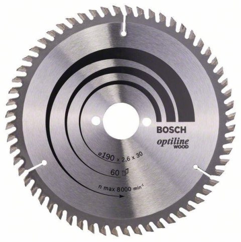 PIŁA TARCZOWA-H OPTILINE WOOD 190*2.6*30/60Z BOSCH PIŁA TARCZOWA-H OPTILINE WOOD 190*2.6*30/60Z BOSCH