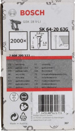 GWÓŹDŹ SK64-20 63G 1.6*63MM BOSCH