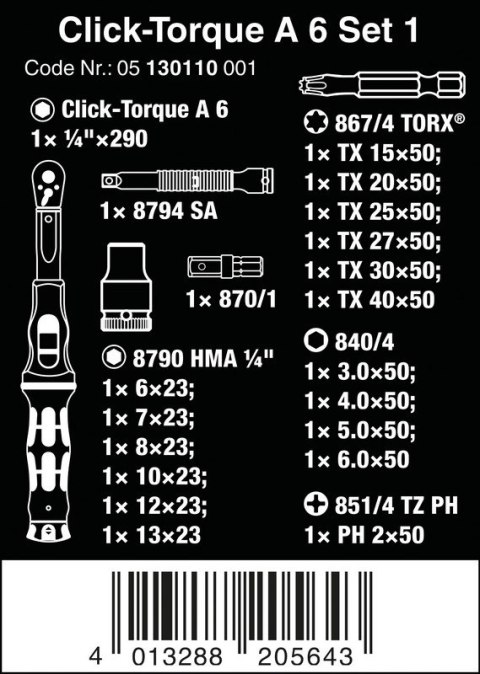 KLUCZ DYNAMOMETRYCZNY CLICK-TORQUE 1/4''2.5-25NM, 20CZĘŚCI WERA KLUCZ DYNAMOMETRYCZNY CLICK-TORQUE 1/4''2.5-25NM, 20CZĘŚCI WERA