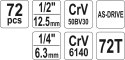 ZESTAW NARZĘDZIOWY 1/2'' 1/4' 72 CZĘŚCI M YATO