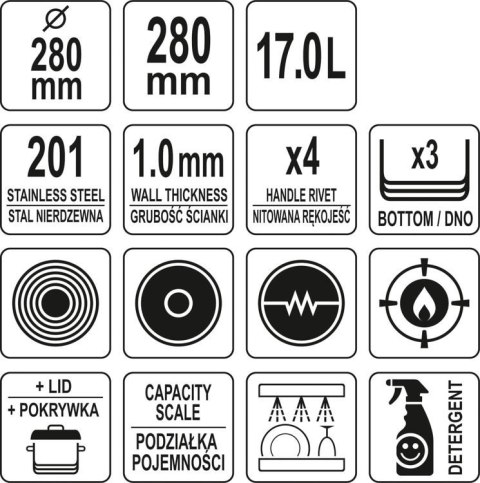 GARNEK WYSOKI Z POKRYWKĄ ZE STALI NIERDZEWNEJ 28X28 17L YATO GASTRO GARNEK WYSOKI Z POKRYWKĄ ZE STALI NIERDZEWNEJ 28X28 17L YATO GASTRO