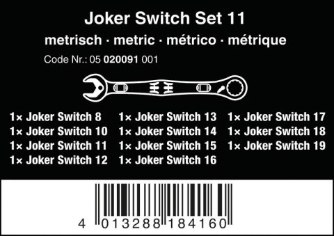 ZESTAW KLUCZY PŁASKO-OCZKOWYCH 6001 JOKER SWITCH 11SZT. WERA ZESTAW KLUCZY PŁASKO-OCZKOWYCH 6001 JOKER SWITCH 11SZT. WERA