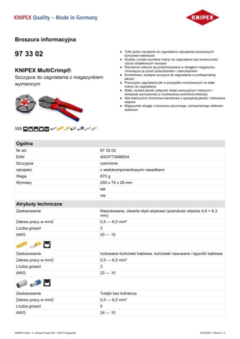 SZCZYPCE DO ZAGNIATANIA Z MAGAZYNKIEM I 5 MATRYC.MULTICRIMP KNIPEX SZCZYPCE DO ZAGNIATANIA Z MAGAZYNKIEM I 5 MATRYC.MULTICRIMP KNIPEX