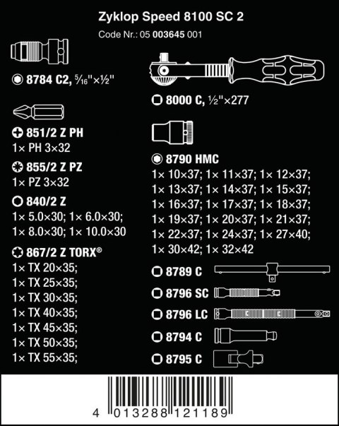 GRZECHOTKA ZYKLOP SPEED 1/2'' W ZESTAWIE METRYCZNYM, 37CZ. WERA GRZECHOTKA ZYKLOP SPEED 1/2'' W ZESTAWIE METRYCZNYM, 37CZ. WERA