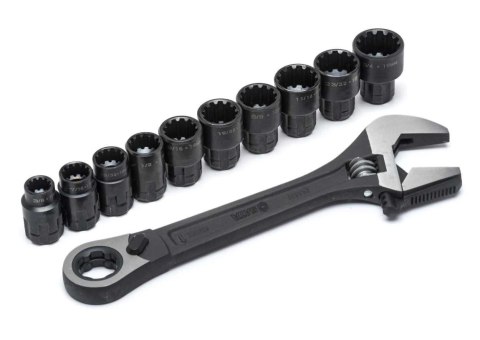ZESTAW KLUCZ NASTAWNY 8'' Z GRZECHOTKĄ PASS THRU+ 10 NASADEK UN ZESTAW KLUCZ NASTAWNY 8'' Z GRZECHOTKĄ PASS THRU+ 10 NASADEK UN