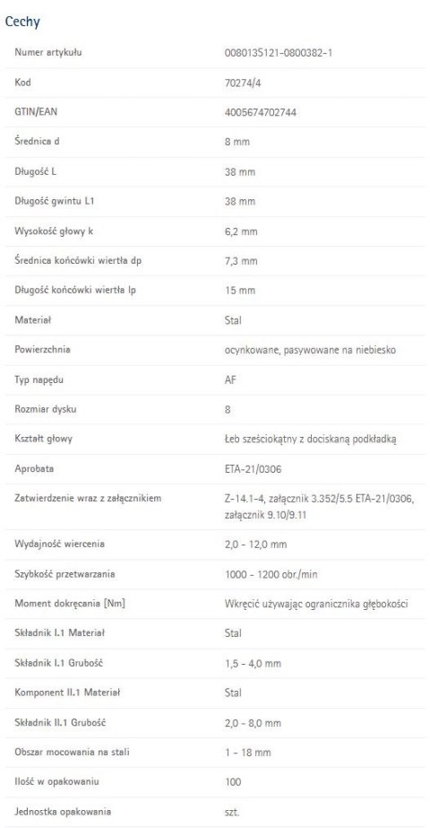 WKRĘT SAMOWIERCĄCY 8*38MM RS-K12 RYGLOWY UN WKRĘT SAMOWIERCĄCY 8*38MM RS-K12 RYGLOWY UN