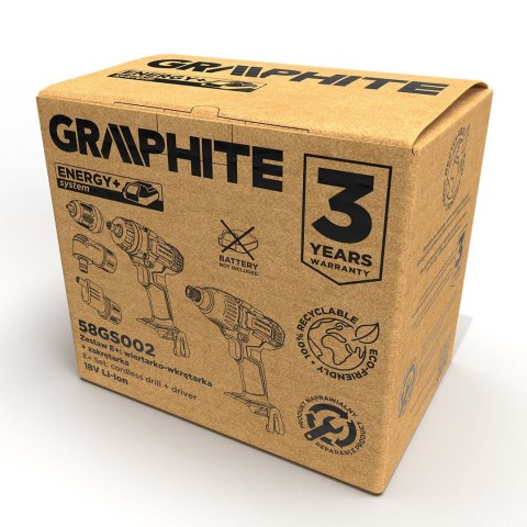 ZESTAW E+: WIERTARKO-WKRĘTARKA Z ZAKRĘTARKĄ, BEZ AKUMULATORA GRAPHITE ZESTAW E+: WIERTARKO-WKRĘTARKA Z ZAKRĘTARKĄ, BEZ AKUMULATORA GRAPHITE