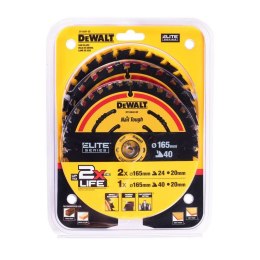 PIŁA TARCZOWA DO DREWNA ELITE 2*165MM 24Z + 165MM 40Z 3-PAK DEWALT