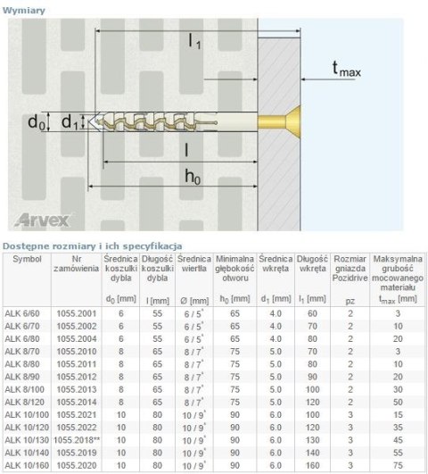 DYBEL PRZEDŁUŻANY ŁEB Z NACIĘCIEM KRZYŻOWYM ALK 8/100MM ARVEX DYBEL PRZEDŁUŻANY ŁEB Z NACIĘCIEM KRZYŻOWYM ALK 8/100MM ARVEX