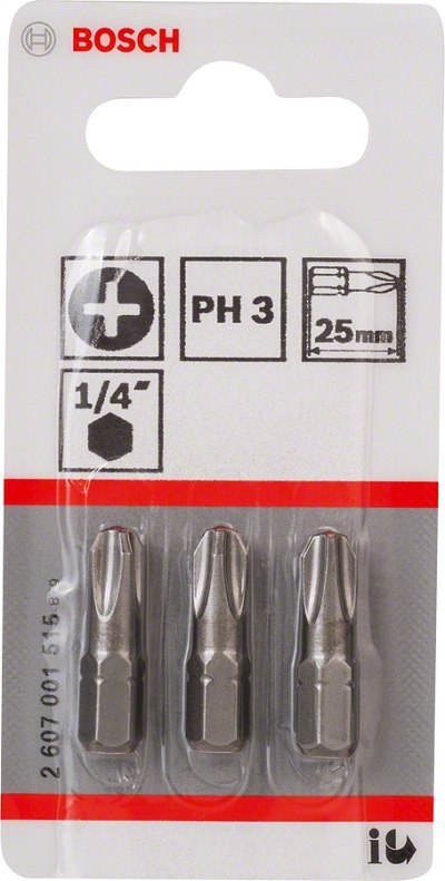 BIT, GROT, KOŃCÓWKA PH3 EH 25MM 3 SZT. BOSCH BIT, GROT, KOŃCÓWKA PH3 EH 25MM 3 SZT. BOSCH