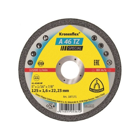 TARCZA PŁASKA A46TZ T1A 150*1.6*22 241472 KLINGSPOR TARCZA PŁASKA A46TZ T1A 150*1.6*22 241472 KLINGSPOR