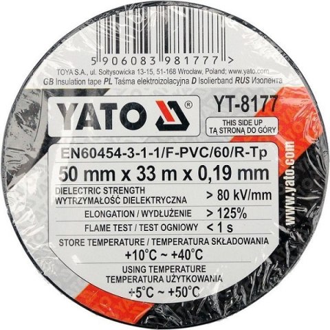 TAŚMA ELEKTROIZOLACYJNA CZARNA 50MM*33M YATO TAŚMA ELEKTROIZOLACYJNA CZARNA 50MM*33M YATO