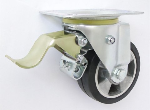 KOŁO ALUMINIUM-GUMA 125MM OBUDOWA SKRĘTNA+HAMULEC A25GH UN