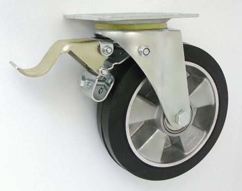 KOŁO ALUMINIUM-GUMA 200MM OBUDOWA SKRĘTNA+HAMULEC A65GH UN