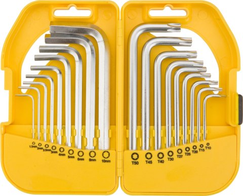 KOMPLET KLUCZY TRZPIENIOWYCH HEX I TORX KRÓTKIE 18 SZTUK TOPEX KOMPLET KLUCZY TRZPIENIOWYCH HEX I TORX KRÓTKIE 18 SZTUK TOPEX