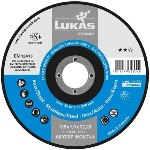 TARCZA WYPUKŁA T27 125*0.8*22 A60X-BF INOX PROMAX BEST LIFE ROTTLUFF TARCZA WYPUKŁA T27 125*0.8*22 A60X-BF INOX PROMAX BEST LIFE ROTTLUFF