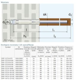 DYBEL DWUROZPOROWY DO MONTAŻU PARAPETÓW DPP 12/70-08/070 ARVEX
