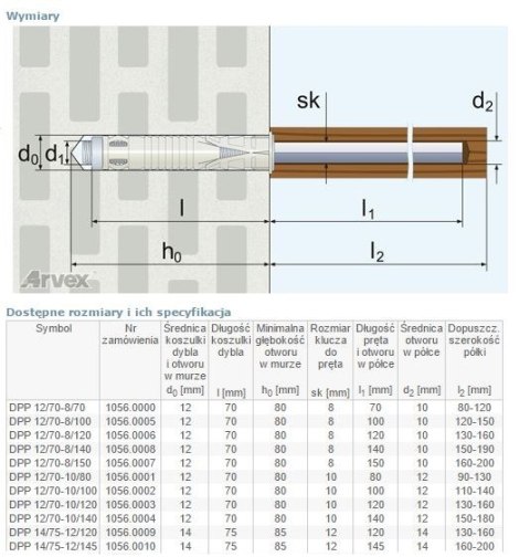 DYBEL DWUROZPOROWY DO MONTAŻU PARAPETÓW DPP 12/70-08/070 ARVEX DYBEL DWUROZPOROWY DO MONTAŻU PARAPETÓW DPP 12/70-08/070 ARVEX