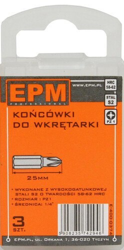 GROT, BIT, KOŃCÓWKA DO WKRĘTARKI 25MM 3SZT. PZ1 EPM GROT, BIT, KOŃCÓWKA DO WKRĘTARKI 25MM 3SZT. PZ1 EPM