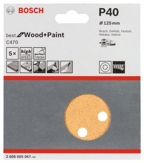 KRĄŻEK ŚCIERNY125MM RW D125 G40 5PC. BOSCH KRĄŻEK ŚCIERNY125MM RW D125 G40 5PC. BOSCH