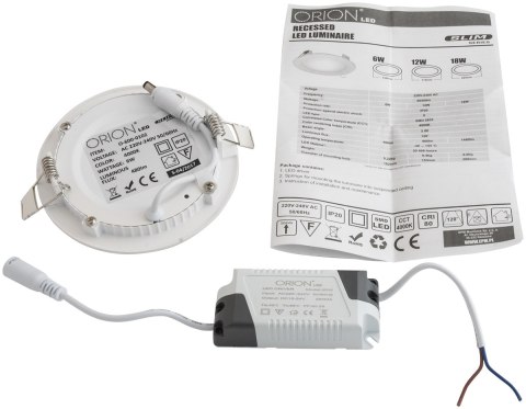 PANEL LED PODTYNKOWY OKRĄGŁY SLIM 12W, 960LM, 175MM ORION PANEL LED PODTYNKOWY OKRĄGŁY SLIM 12W, 960LM, 175MM ORION