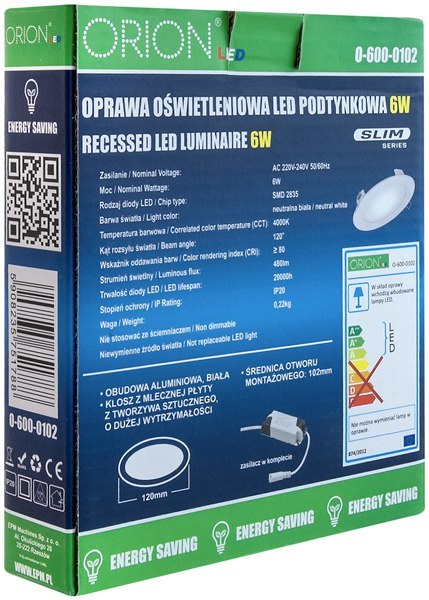 PANEL LED PODTYNKOWY OKRĄGŁY SLIM 12W, 960LM, 175MM ORION PANEL LED PODTYNKOWY OKRĄGŁY SLIM 12W, 960LM, 175MM ORION