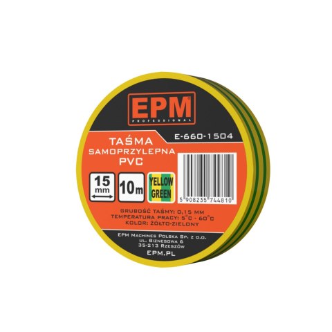 TAŚMA IZOLACYJNA 15MM*10M ŻÓŁTO-ZIELONA EPM TAŚMA IZOLACYJNA 15MM*10M ŻÓŁTO-ZIELONA EPM