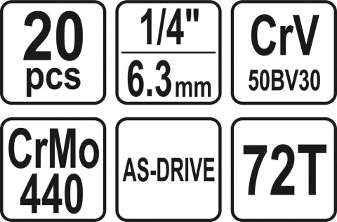 ZESTAW NARZĘDZIOWY 1/4'' 20 CZĘŚCI XS YATO ZESTAW NARZĘDZIOWY 1/4'' 20 CZĘŚCI XS YATO