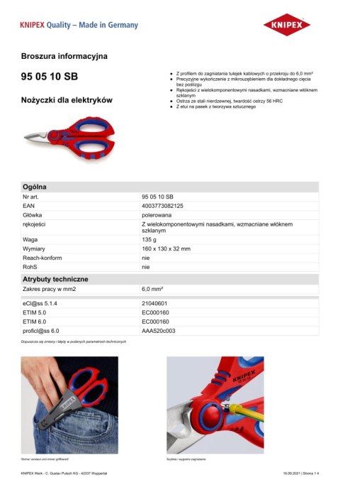 NOŻYCZKI DLA ELEKTRYKÓW KNIPEX NOŻYCZKI DLA ELEKTRYKÓW KNIPEX