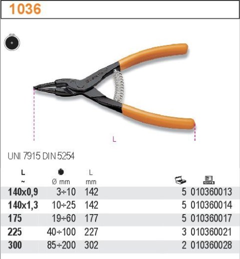 SZCZYPCE DO PIERŚCIENI ZEWNĘTRZNE SEGERA 140MM BETA SZCZYPCE DO PIERŚCIENI ZEWNĘTRZNE SEGERA 140MM BETA