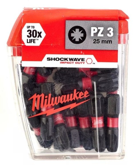 BIT, GROT, KOŃCÓWKA SHOCKWAVE PZ3 25MM 25 SZT. MILWAUKEE BIT, GROT, KOŃCÓWKA SHOCKWAVE PZ3 25MM 25 SZT. MILWAUKEE